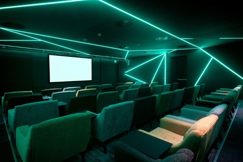 Cinema screen with comfy seats